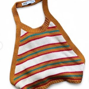Zara Multicolor Striped Knit Crop Top